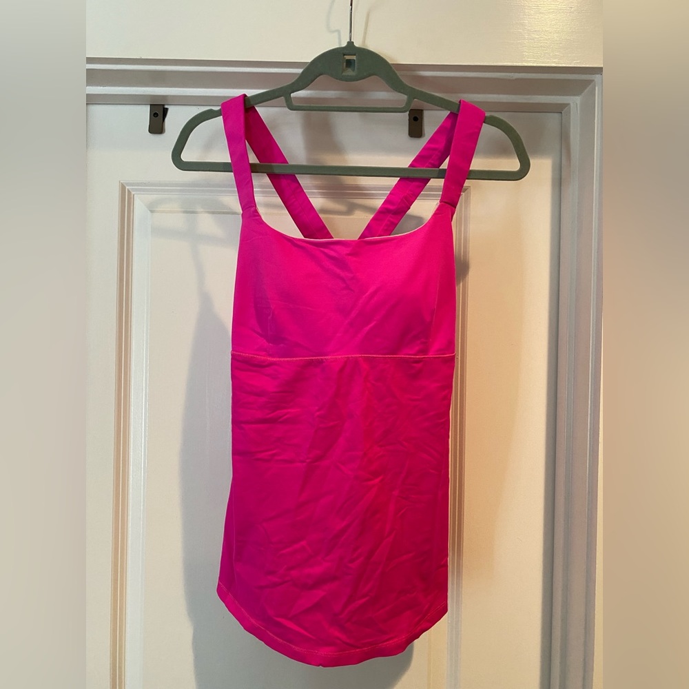 Hot pink Lululemon tank with cross back